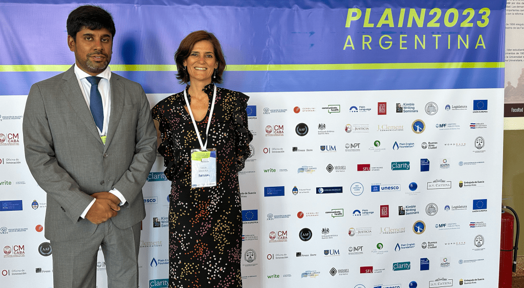 Bruno Pereira e Tânia Parreira, em representação da INCM na Conferência PLAIN 2023